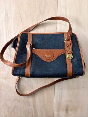 Vintage Dooney & Bourke Navy All Weather Leather Pebbled Satchel - Made in USA